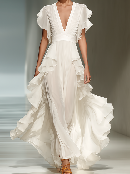 Ethereal Ruffled Chiffon Maxi Dress