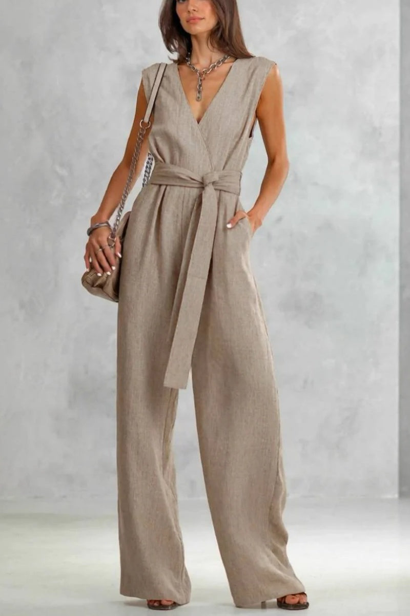 V-Neck Lace-Up Jumpsuit