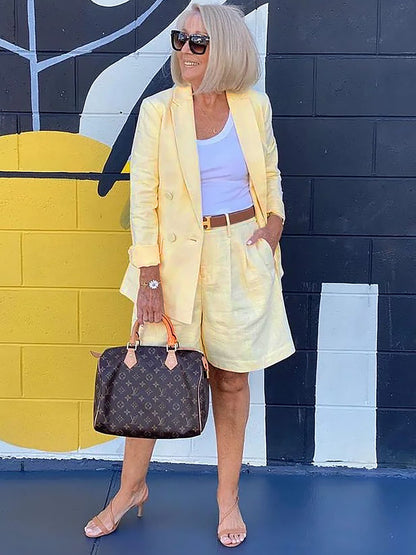 Early AutumnTwo-piece Suits Stylish Lapel Collar Suit Shorts  Blazer Coat