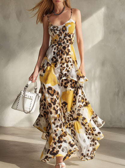 Women's Leopard Print Sleeveless Casual Loose-fit Strappy Dress