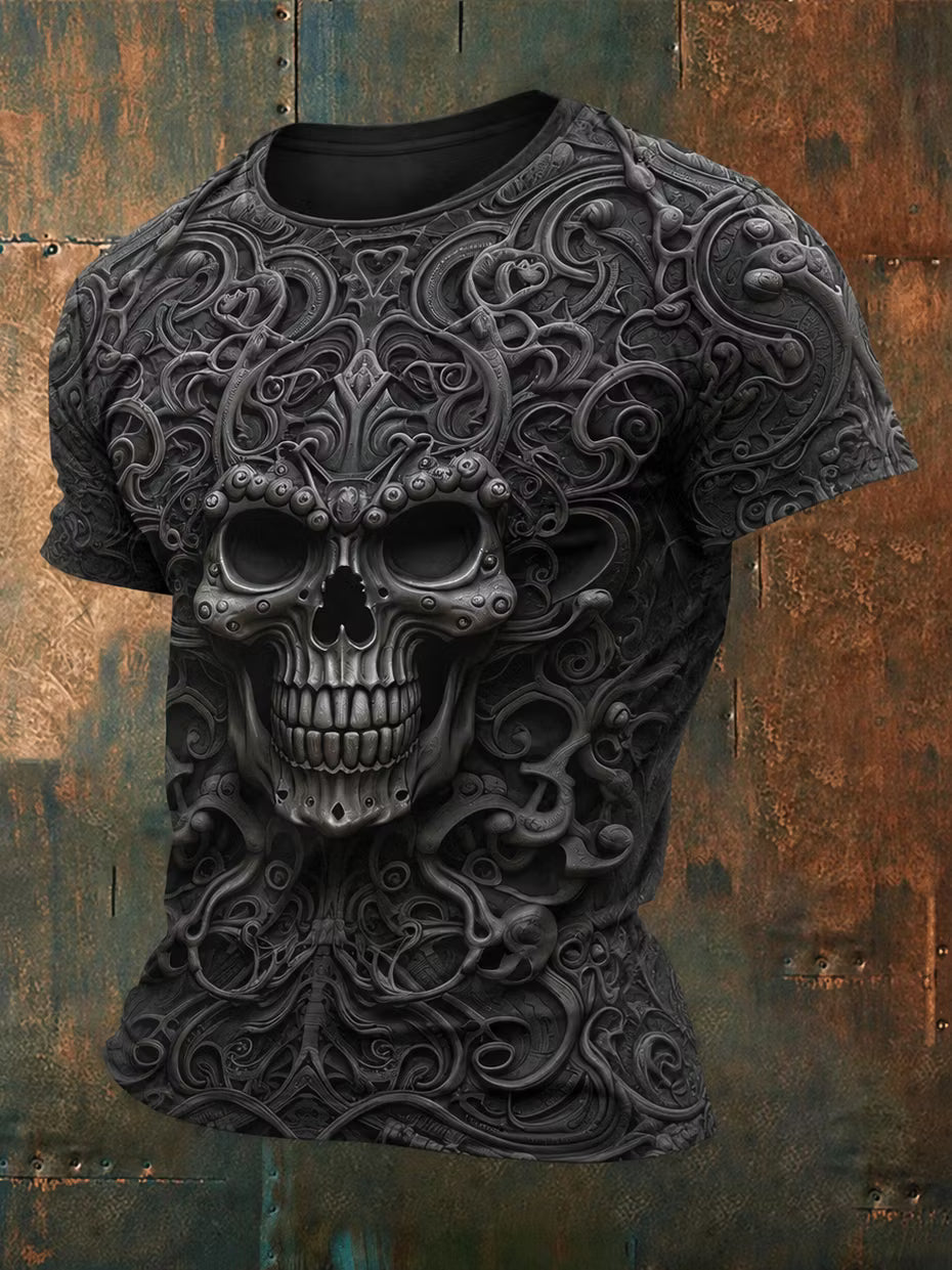 Men's Gothic Skull Art Print Casual T-shirt