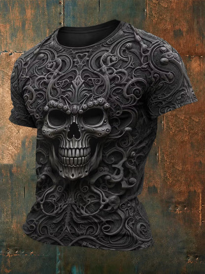 Men's Gothic Skull Art Print Casual T-shirt
