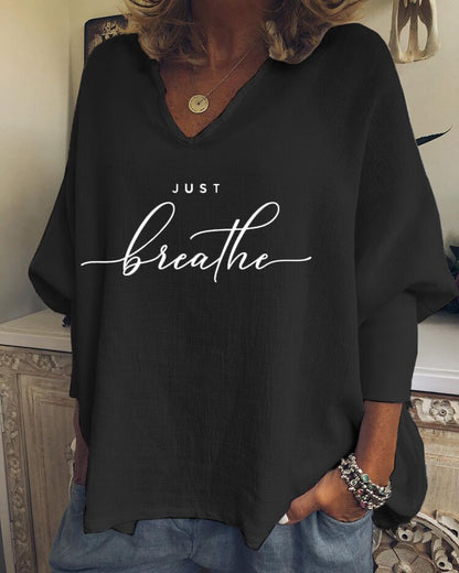 Loose Printed V-neck Top