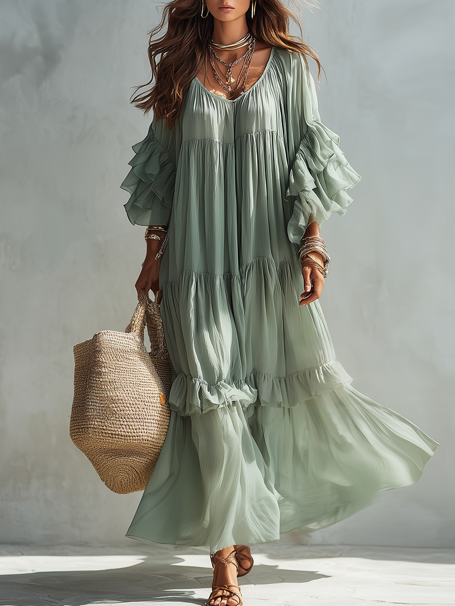 Soft Ruffle Tiered Boho Maxi Dress