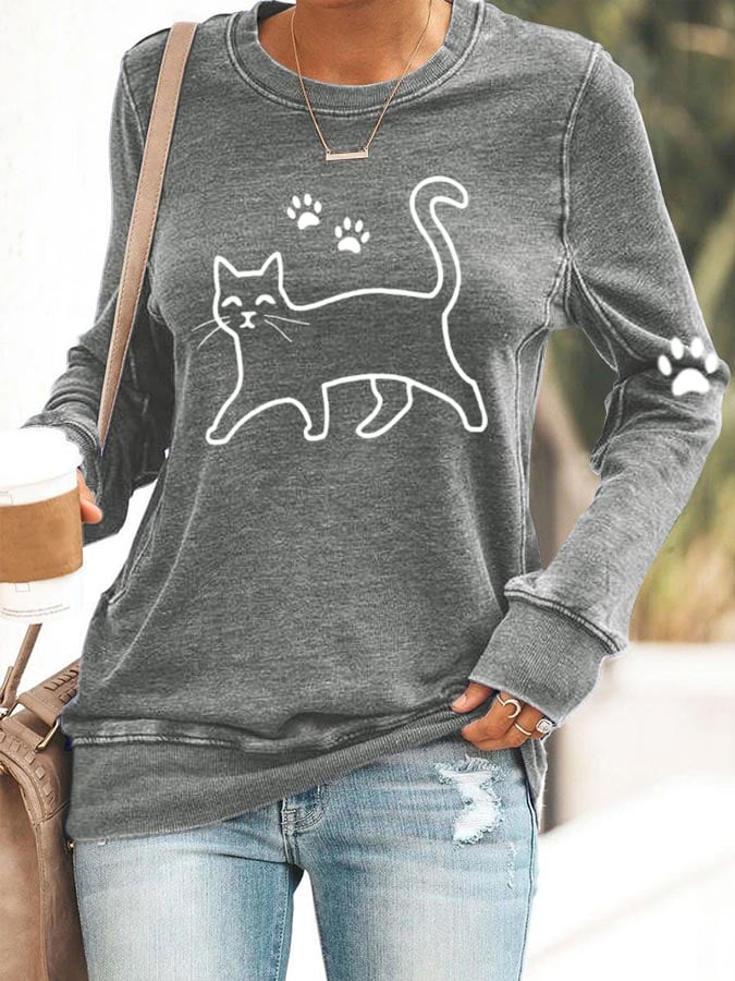 Women's Cute Cat Print Sweatshirt