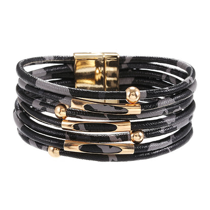 Leopard Print PU Alloy Bracelet