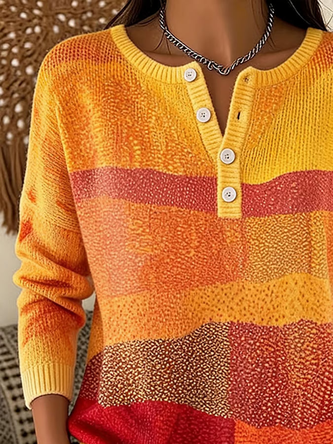 Women's Casual Henley Collar Autumn Print Shirt