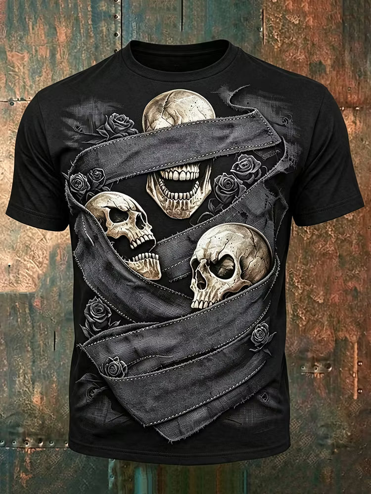 Men's Retro Halloween Skull Pattern Casual T-shirt