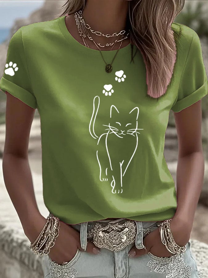 Women'S Cute Cat print Casual T-Shirt