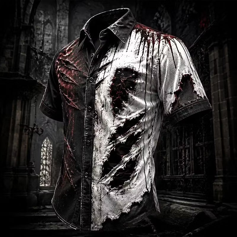 Men's Retro Halloween Art Pattern Casual Shirt