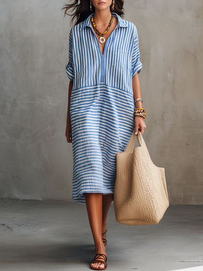 Relaxed Stripe Shirt Midi Dress