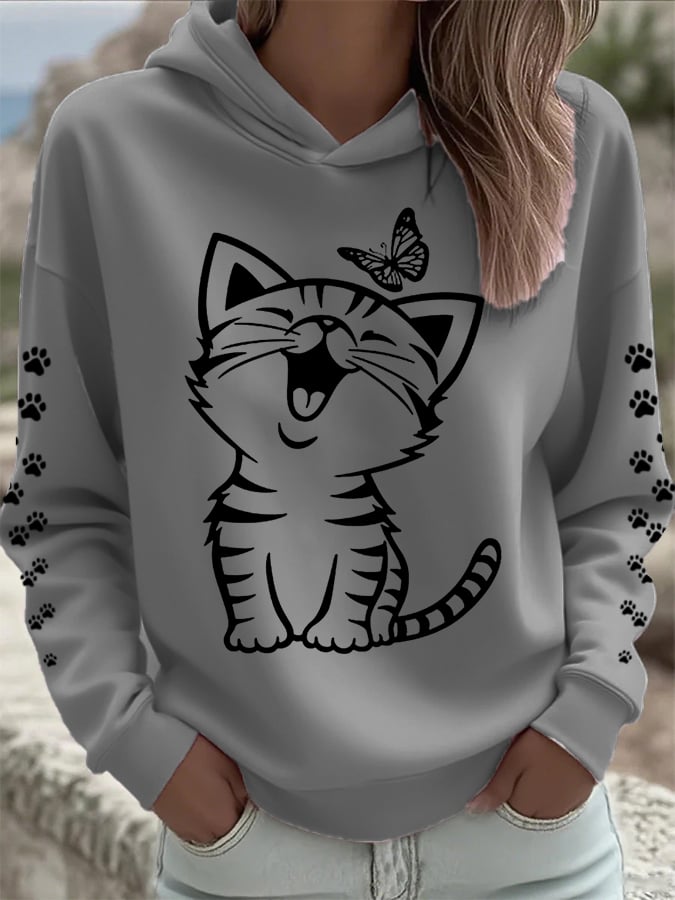Women's Cat Print Casual Hoodie