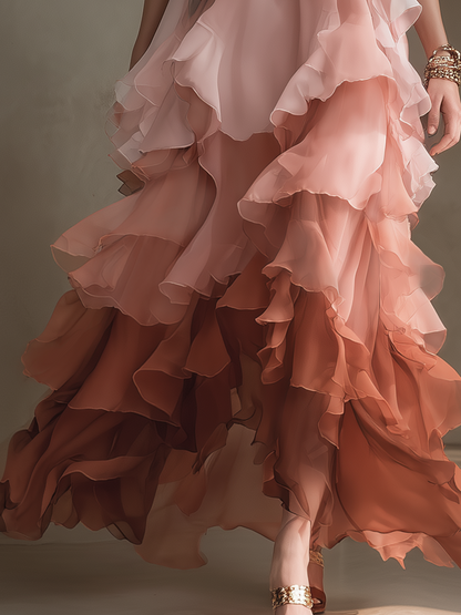 Romantic Ombre Tiered Ruffle Maxi Dress