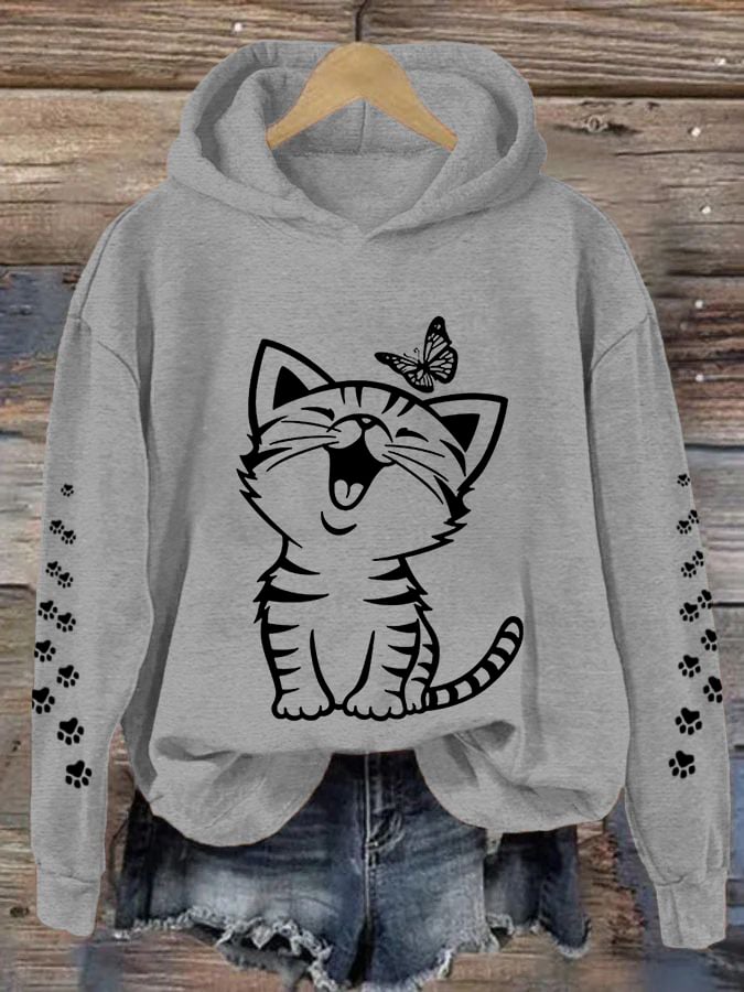 Women's Cute Cat Print Cat Lovers Casual Hoodie