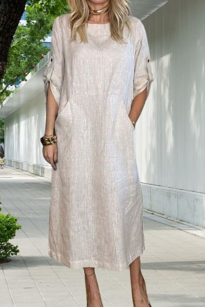 Linen Midi Dress With Pockets
