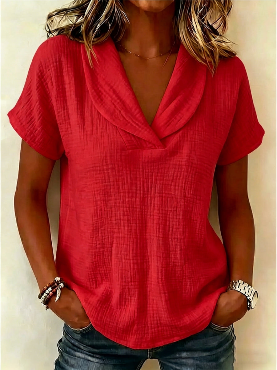🔥CLEARANCE SALE🔥 Women's Peter Pan Collar V-neck Short-sleeve Cotton-linen Top