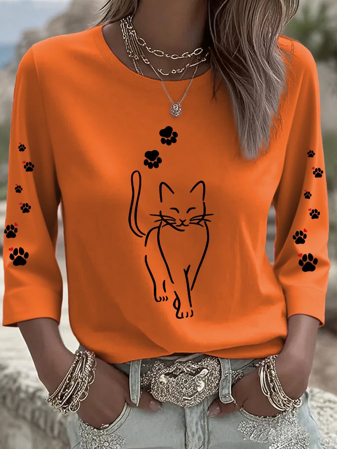 Women's Fun Animal Cat Print T-shirt