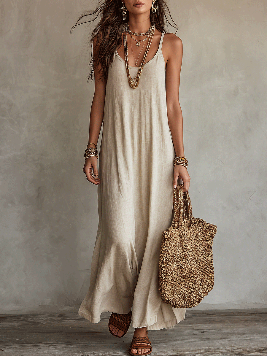 Effortless Bohemian Relaxed Linen Slip Maxi Dress