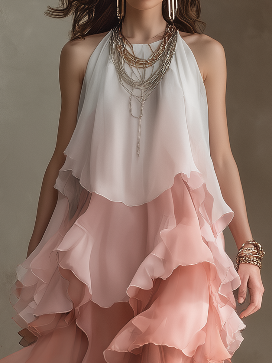 Romantic Ombre Tiered Ruffle Maxi Dress