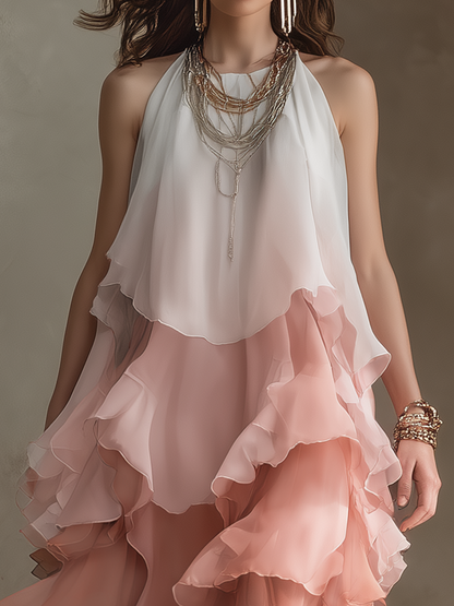 Romantic Ombre Tiered Ruffle Maxi Dress