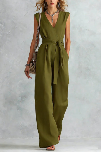 V-Neck Lace-Up Jumpsuit