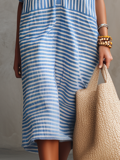 Relaxed Stripe Shirt Midi Dress