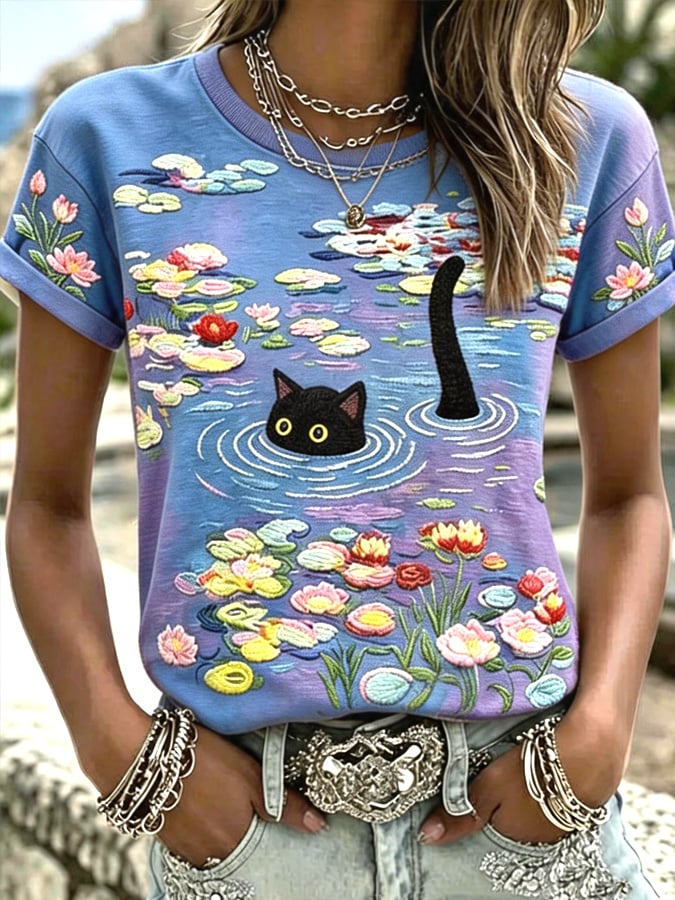 Women's Cat Print T-Shirt