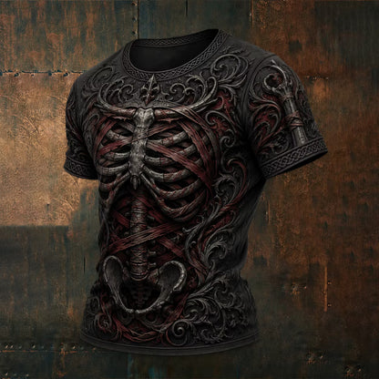 Men's Gothic Skeleton Floral Art Print Casual T-shirt