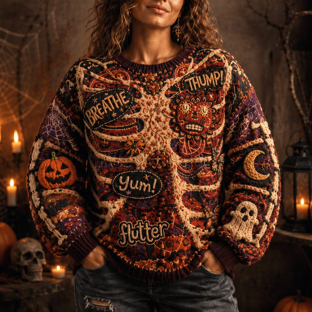 Women's Retro Bohemian Halloween Style Skull Print Sweater