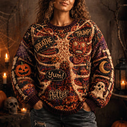 Women's Retro Bohemian Halloween Style Skull Print Sweater