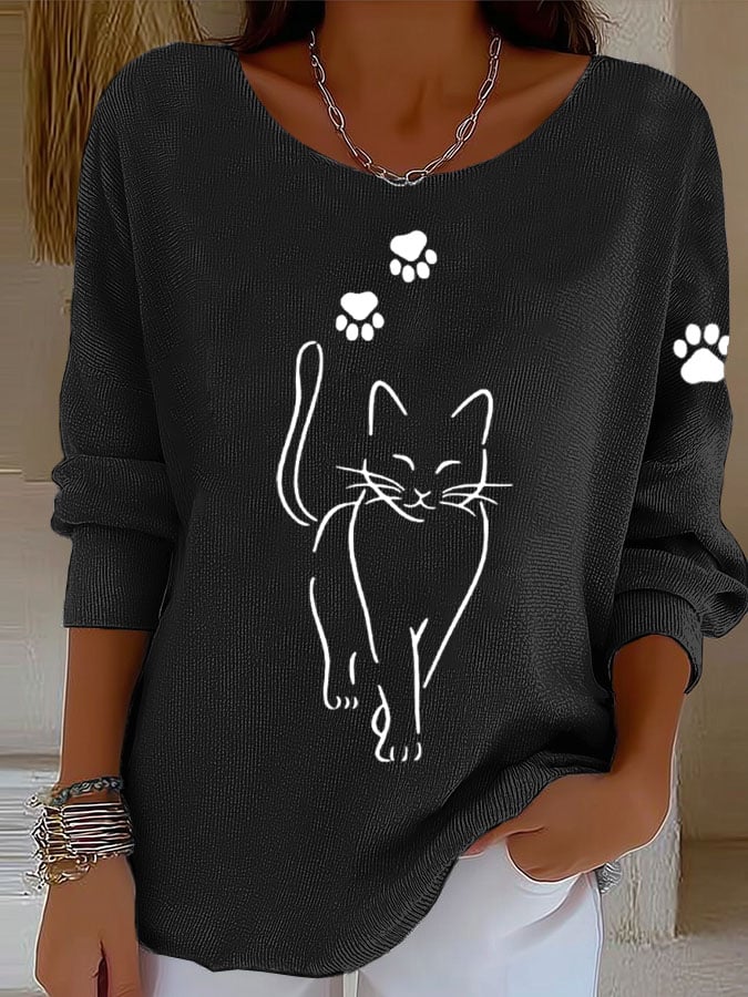 Women'S Cat Print Casual  T-Shirt