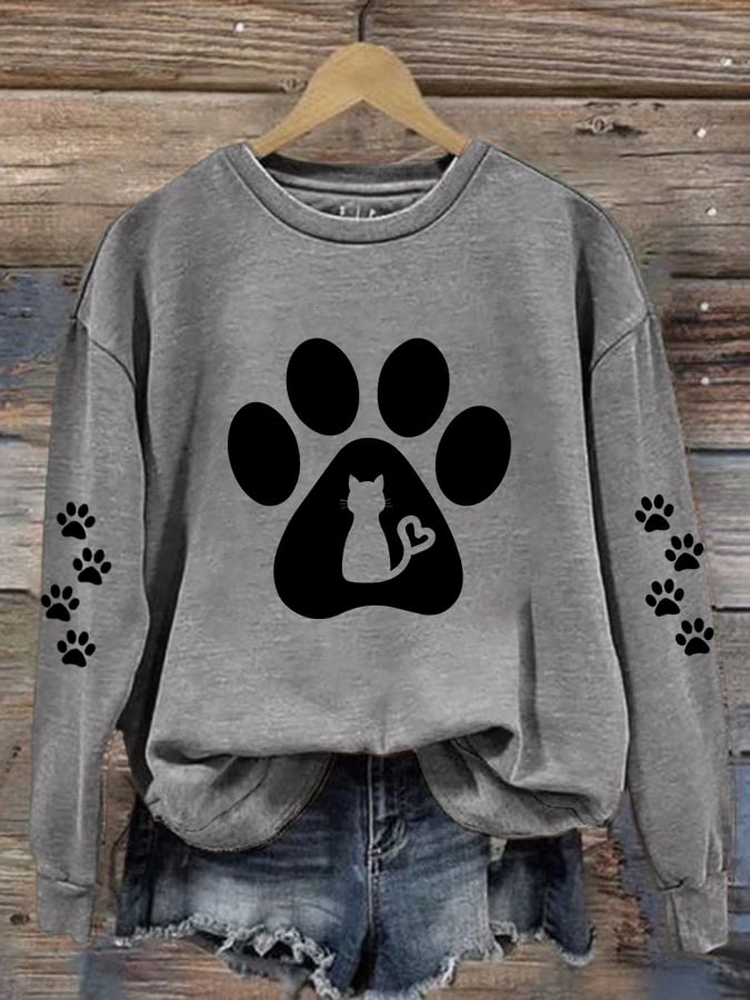 Women'S Cat Paw Print Casual Sweatshirt