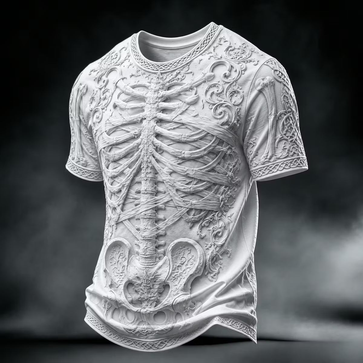 Men's Halloween Gothic Skeleton Print Casual V Neck T-shirt