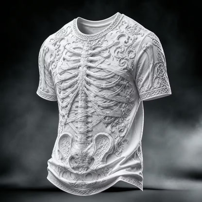 Men's Halloween Gothic Skeleton Print Casual V Neck T-shirt