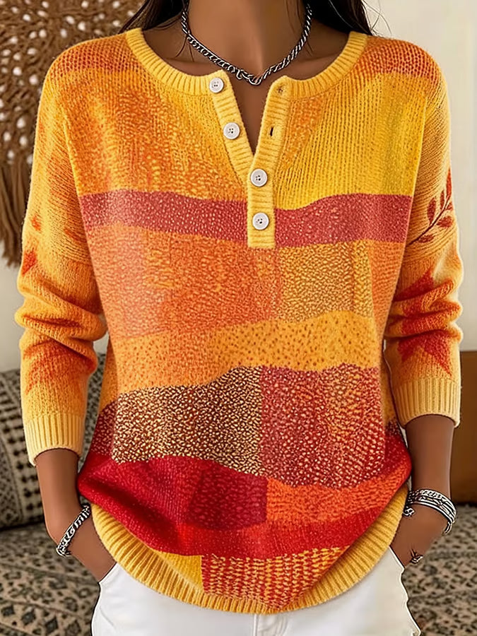 Women's Casual Henley Collar Autumn Print Shirt