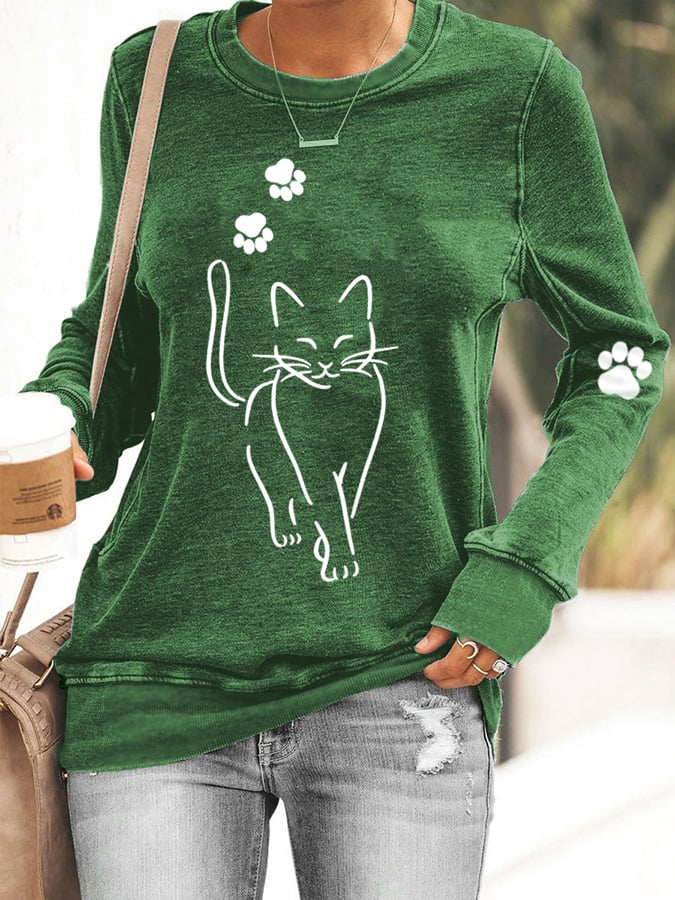 Women's Cute Cat Print Cat Lovers Casual Sweatshirt