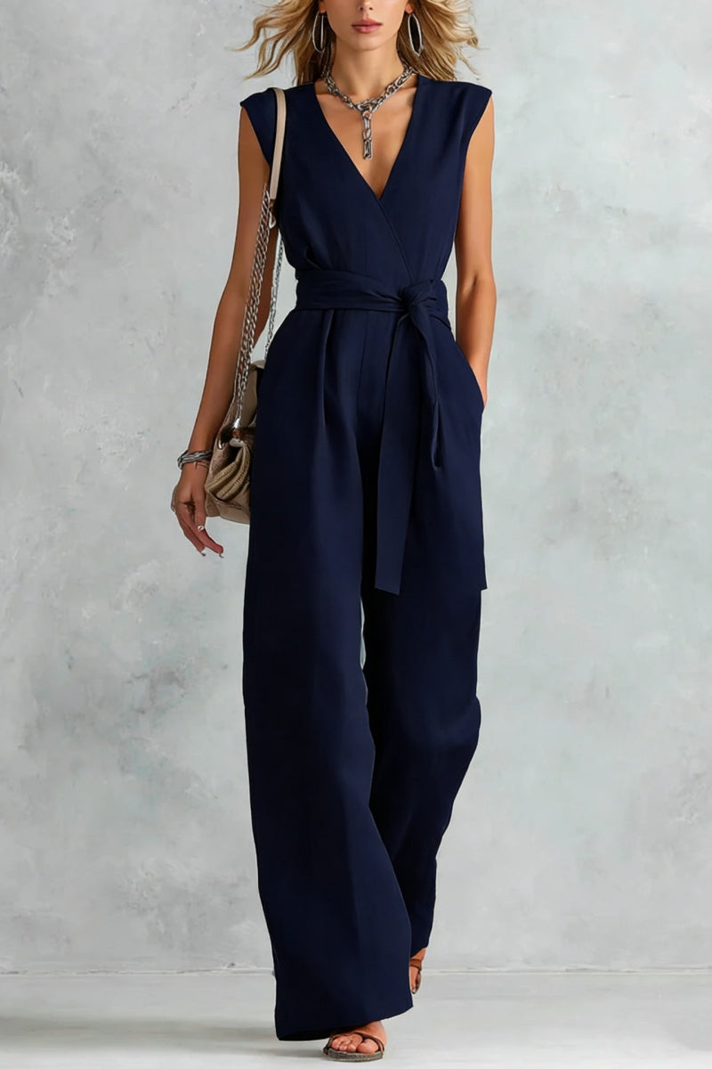 V-Neck Lace-Up Jumpsuit