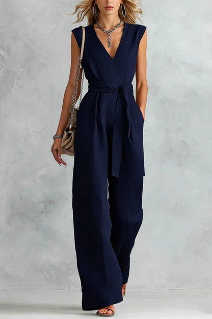 V-Neck Lace-Up Jumpsuit