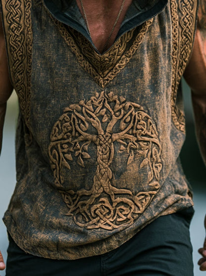 Men's Vintage-Style Lightweight Cotton-Linen Sleeveless Hooded Vest