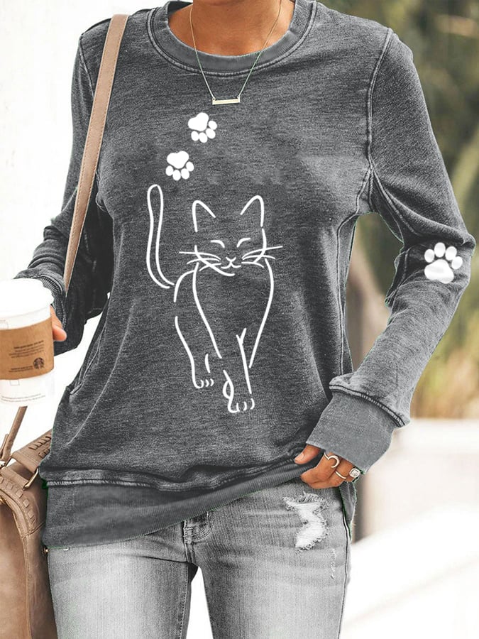 Women's Cute Cat Print Cat Lovers Casual Sweatshirt