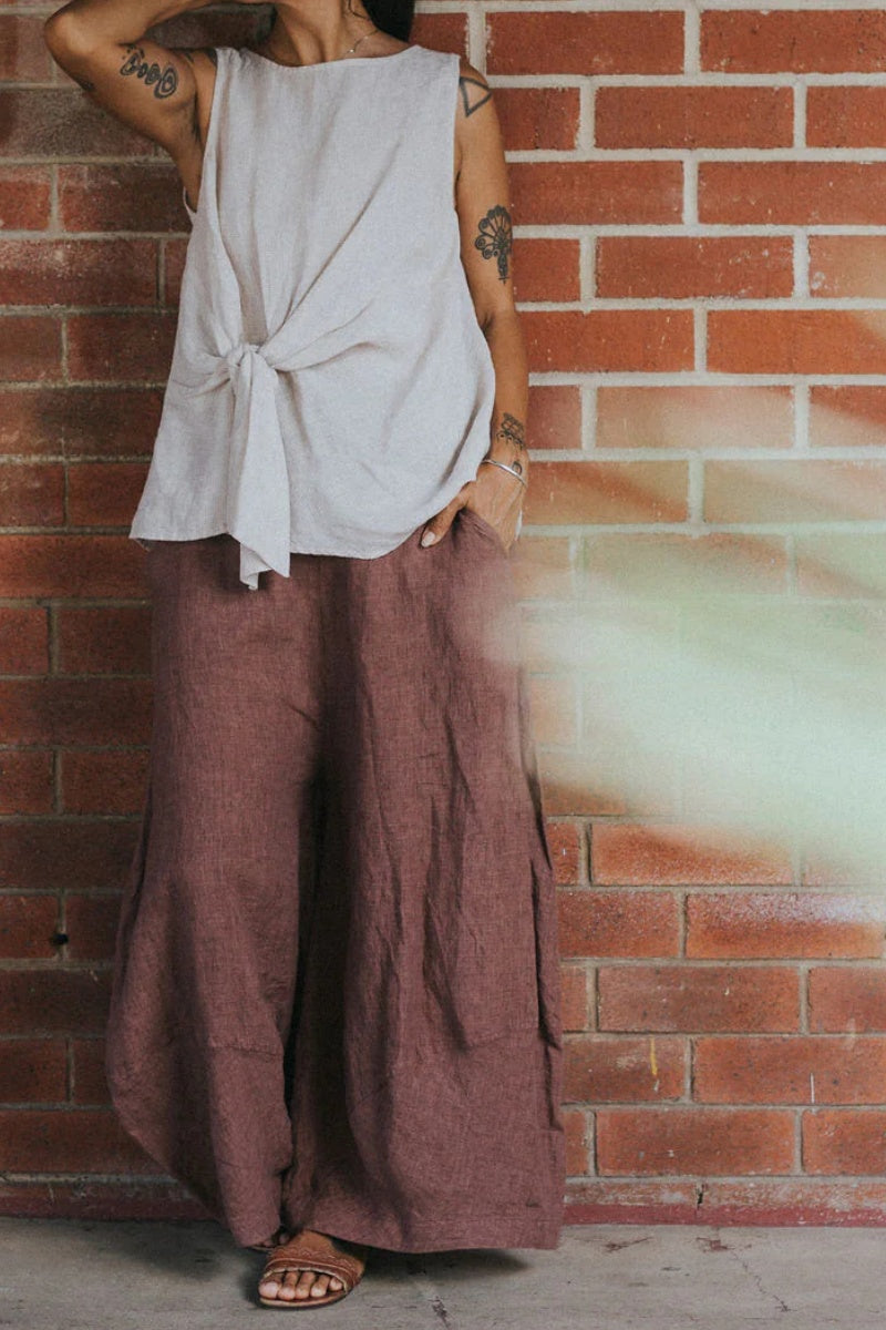 Coco Front Tie Up Linen Top in Houndstooth