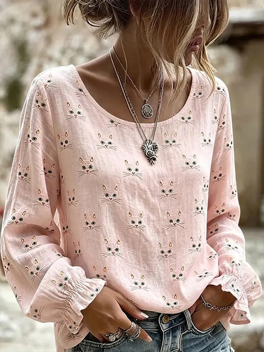 Women'S Casual Top With Cute Animal Print