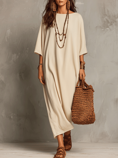 Nomadic Ease Cream Draped Relaxed Maxi Dress