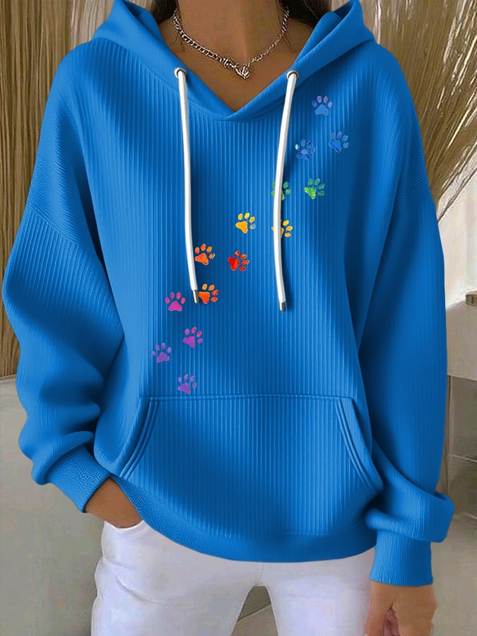 Women's Retro Animal Paw Print Casual Hoodie