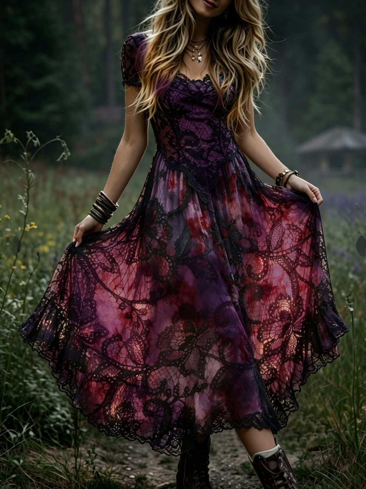 Women's Retro Bohemian Halloween Style Printed Dress