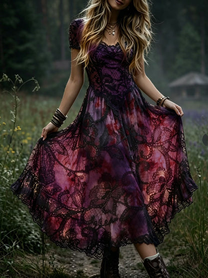Women's Retro Bohemian Halloween Style Printed Dress