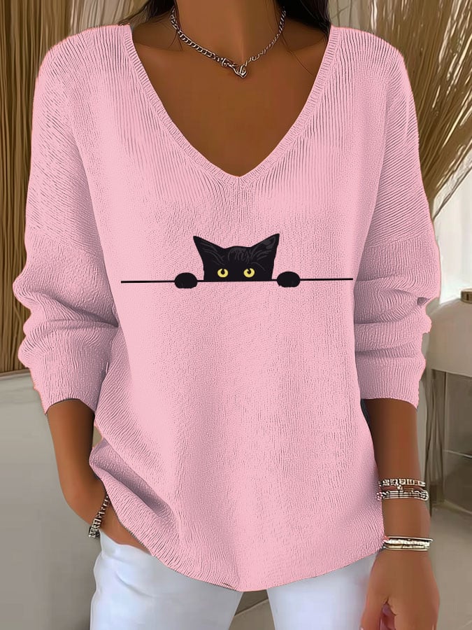 Women's Cat Print Long Sleeve Top