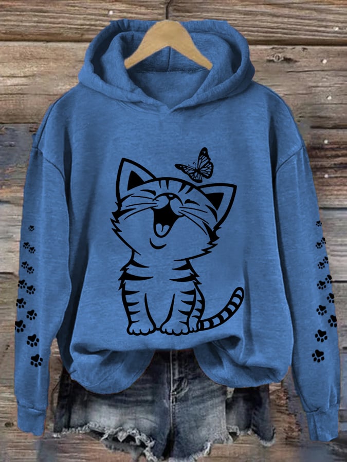Women's Cute Cat Print Cat Lovers Casual Hoodie