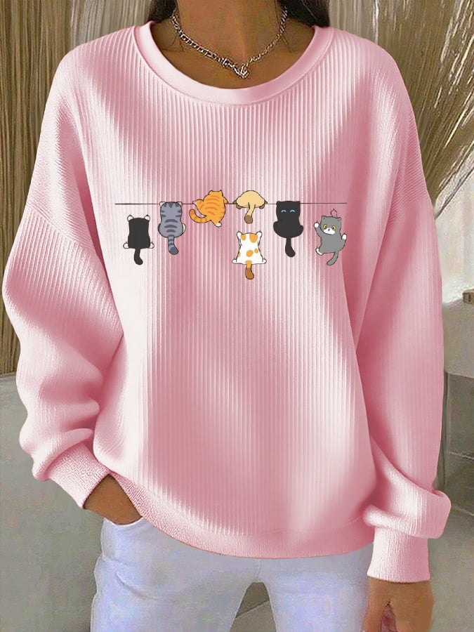 Women's Cute Cat Print Casual Sweatshirt