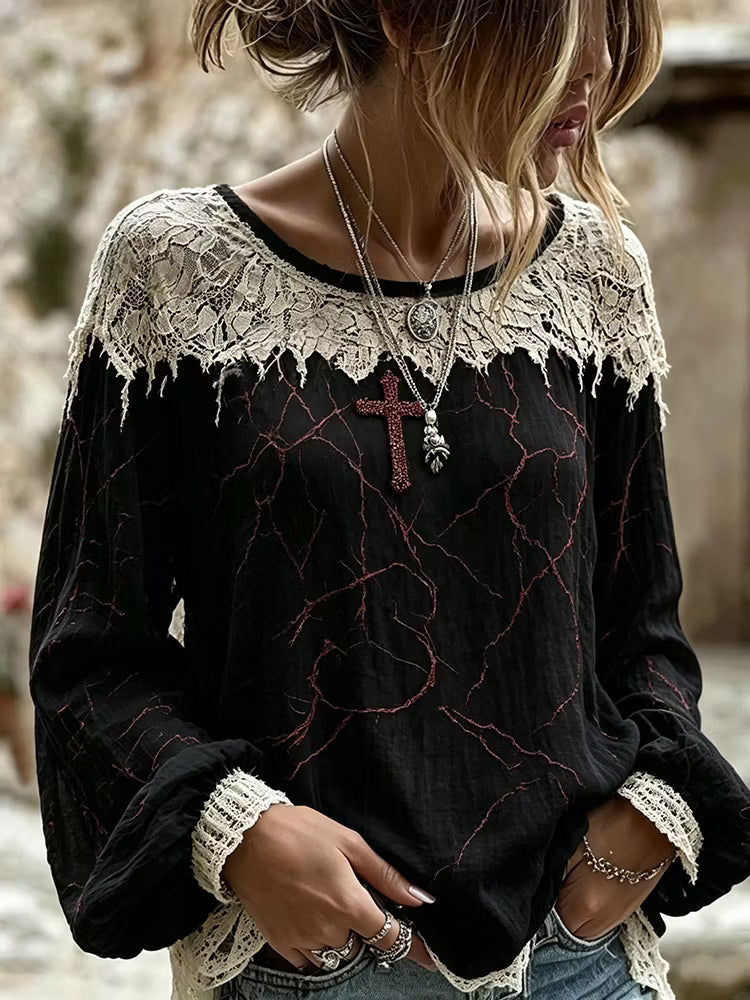 Women's Retro Halloween Cross And Nun Pattern Long-sleeve T-shirt